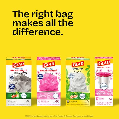 Glad ForceFlex Tall Kitchen Trash Bags, 13 Gallon, Gain Original, 40 Count (Package May Vary)