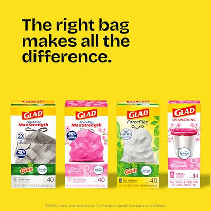 Glad ForceFlex Tall Kitchen Trash Bags, 13 Gallon, Gain Original, 40 Count (Package May Vary)