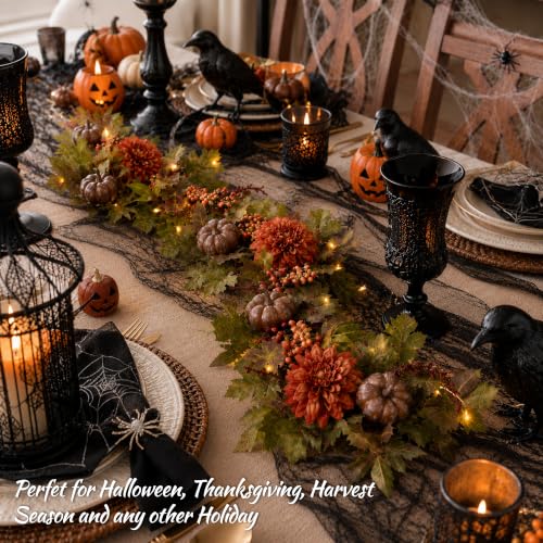 Fall Garland for Mantle 6FT Pumpkin Maple Leaves Autumn Decor - Fall