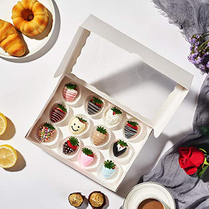 48PCS 10x7x2.5 White Bakery Window Gift Boxes for Cookies & Strawberries - Elegant White Strawberry Box