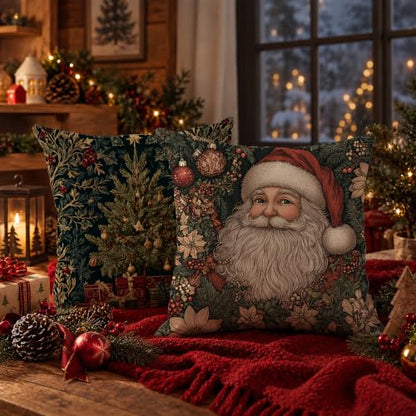 Christmas Tree Santa Pillow Cover 18x18 Set of 2 - Holiday Decor, Cozy Winter Accent, Variation: Santa Tree-1