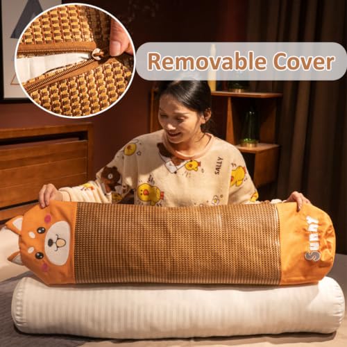 Rattan Woven Cool Hug Pillow - Full Body Support Cushion, Gray, 39.4"