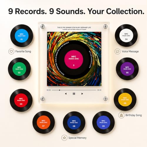 Magnetic Music Box Fridge Mini Vinyl Record Player with 18 Discs - Retro Style