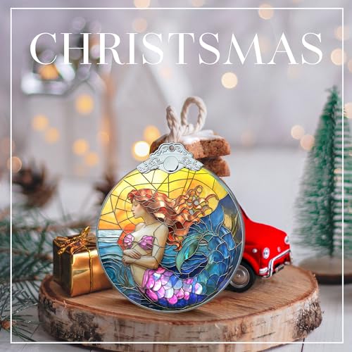 Mermaid Christmas Ornament - Stained Glass Little Mermaid Decoration - Ocean Fantasy Holiday Decor - Variation of Mermaid
