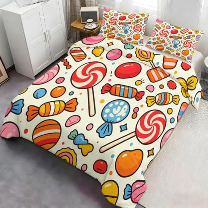 Pop Art Duvet Cover Queen Size - Retro Candy Comforter Cover Variation 11