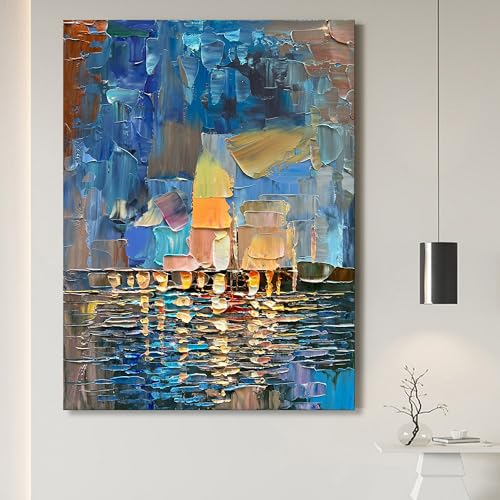 Limiyer Art Hand-Painted Abstract Landscape Oil Painting Sea Landscape Modern Abstract Art Home Wall Decoration 40x28 Inches