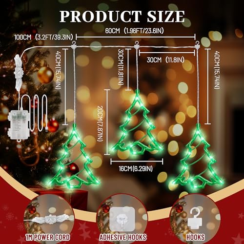 Christmas Tree Window Lights - 30 LEDs, 8 Modes, Timer, USB & Battery Operated - Indoor Outdoor Decoration - Variation: Christmas Tree