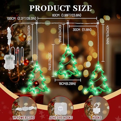 Christmas Tree Window Lights - 30 LEDs, 8 Modes, Timer, USB & Battery Operated - Indoor Outdoor Decoration - Variation: Christmas Tree
