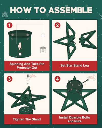 Christmas Tree Stand Base for Live Trees Up to 6.5ft - Green Star Shape