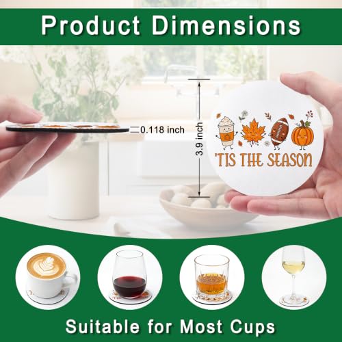 Fall Autumn Football Drink Coasters Set of 2 - Cute Holiday Table Decor
