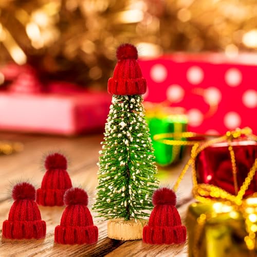 Mini Christmas Knit Hat for Doll Crafts - Wine Red, Set of 36