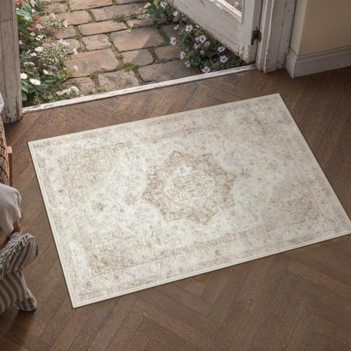 Farmhouse Beige 2x3 Neutral Area Rug - Soft Non-Slip, Machine Washable