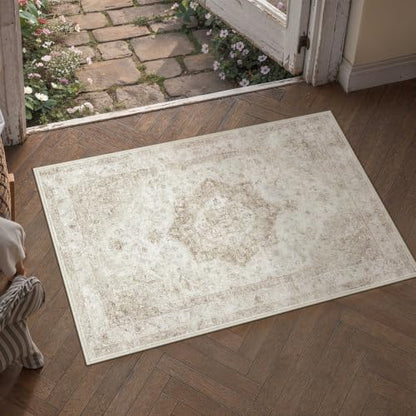 Farmhouse Beige 2x3 Neutral Area Rug - Soft Non-Slip, Machine Washable
