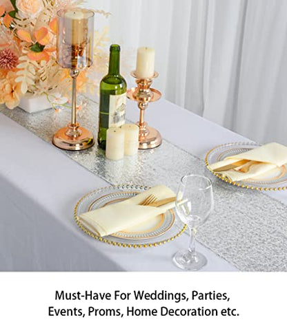 Silver Sequin Tassel Table Runner - 12x72 Inches Wedding Party Decor