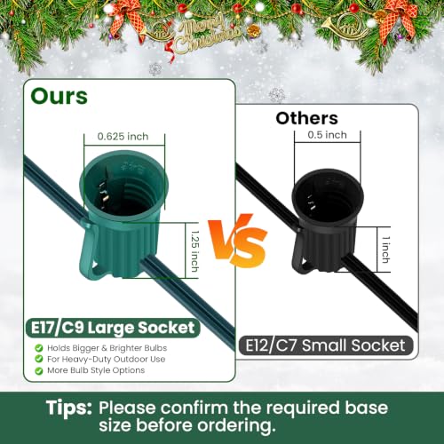 300FT Christmas C9 Light Strand with 300 Sockets, Cuttable Green Wire Reel, E17 Base - Holiday Decor
