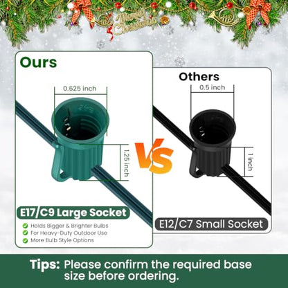 300FT Christmas C9 Light Strand with 300 Sockets, Cuttable Green Wire Reel, E17 Base - Holiday Decor