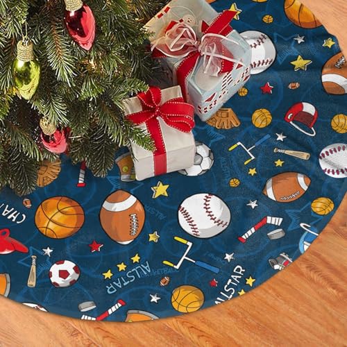 Christmas Tree Skirt 36 Inch Sport Theme Baseball Football Basketball Decor