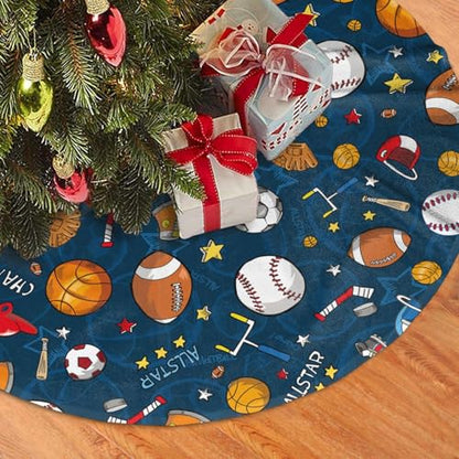 Christmas Tree Skirt 36 Inch Sport Theme Baseball Football Basketball Decor