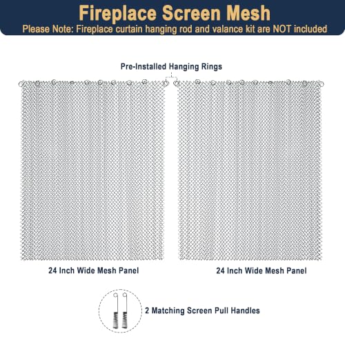 Fireplace Mesh Curtain Screen 26 x 24 Inches - Black Steel Fireplace Cover