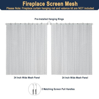 Fireplace Mesh Curtain Screen 26 x 24 Inches - Black Steel Fireplace Cover