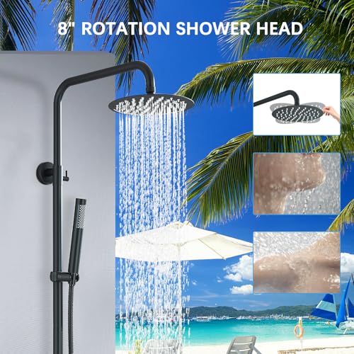 MOSSON Antique Brass Shower System Bathroom Shower Faucet Set with 8 Inch Shower Head Handheld Spray and 360 ° Rotation Tub Spout 2 Cross Handles Outdoor Shower Fixtures