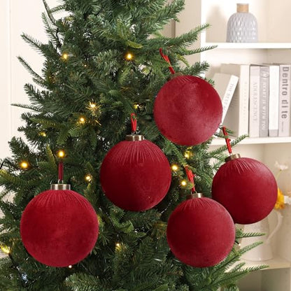 Velvet Christmas Balls Ornaments - Dark Red, 6 Inches, 9 Pack - Holiday Decor