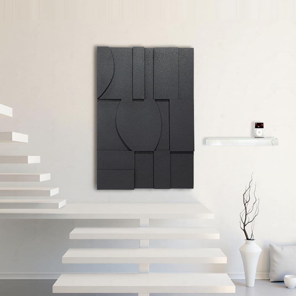 OIUYTOH 3D Textured Abstract Wall Art - Modern Black and Beige Geometric Design | 24x36 In for Living Room, Bedroom, Office