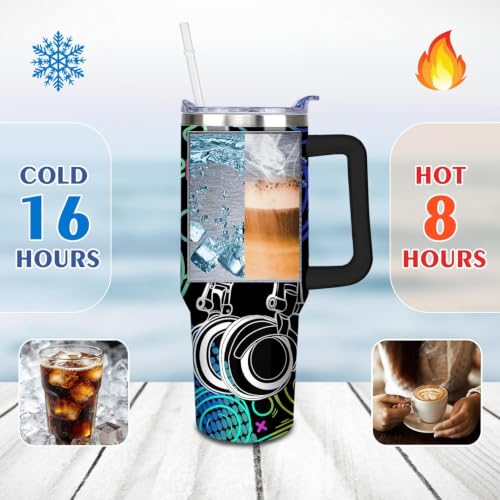 Game Tumbler with Lid and Straw 40oz - Gamer Water Bottle Cup with Handle - Gaming Travel Mug - Birthday Gift for Men Boys - Variation of THIS listing