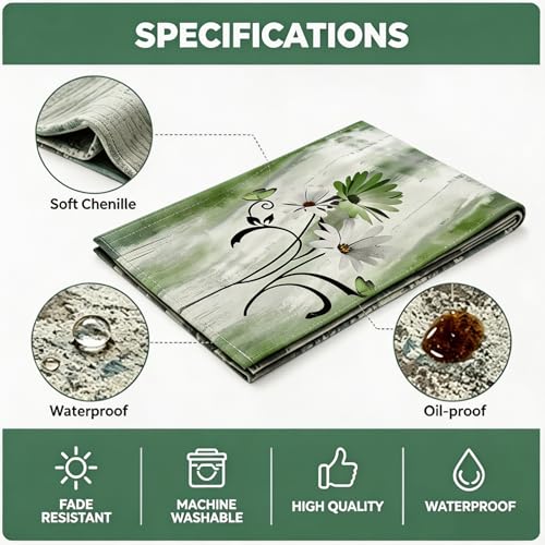 Sage Green Chenille Table Runner 13 x 90 Inches Waterproof Rustic Dining Decor