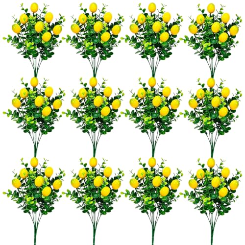 Artificial Lemon Branches Set - Realistic Faux Lemon Decor, 12 Pack