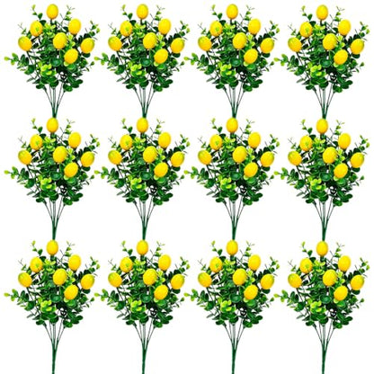 Artificial Lemon Branches Set - Realistic Faux Lemon Decor, 12 Pack