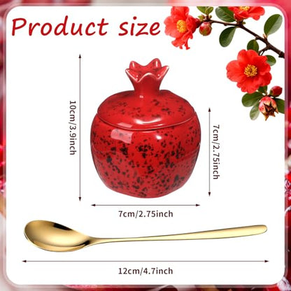 Honeydak Pomegranate Salt Bowl Gift with Lid and Spoon - Rosh Hashanah Decoration