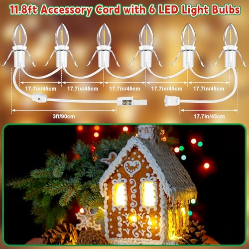 6 LED Bulb Christmas Village Light Cord Set - 11.8ft with Switch & Fuse - 2 Pack