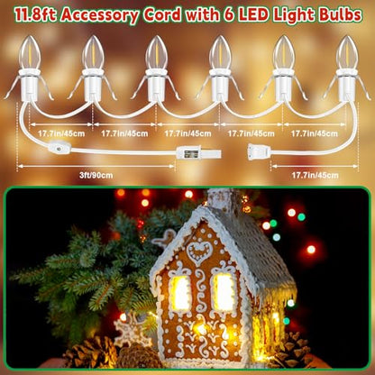 6 LED Bulb Christmas Village Light Cord Set - 11.8ft with Switch & Fuse - 2 Pack