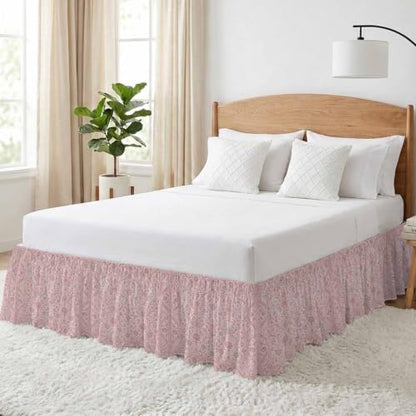 Pink Floral Boho King Size Bed Skirt 16 Inch Drop Adjustable Elastic Dust Ruffle