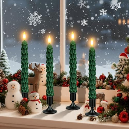 Christmas Tree Candles with Remote & Vintage Metal Holders - 6 Pack