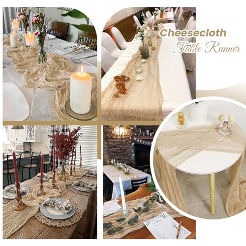16 Pack Beige Cheesecloth Table Runner 20 x 120 Inch for Weddings & Parties
