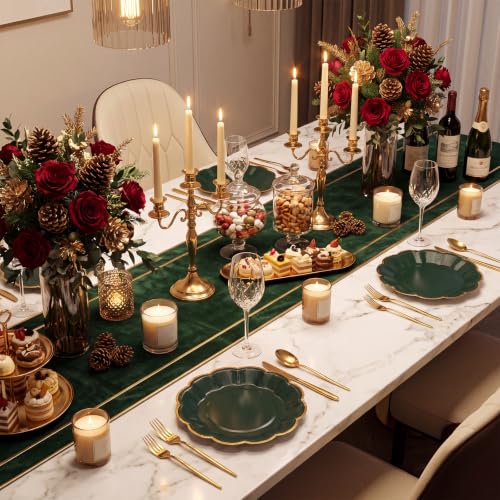 Green Paper Plates with Gold Trim - 7 Inch Scalloped Dinner Plates, Pack of 30 (Variation: Green / 7 Inch)