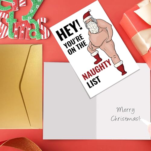 Funny Naughty Santa Christmas Card for Him & Her - NT