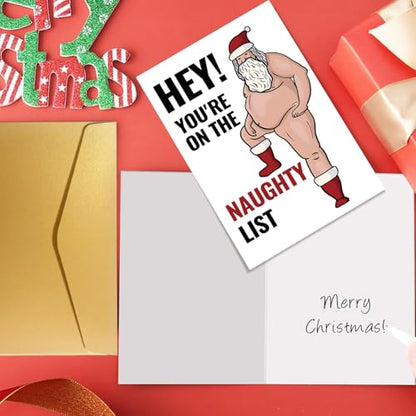 Funny Naughty Santa Christmas Card for Him & Her - NT
