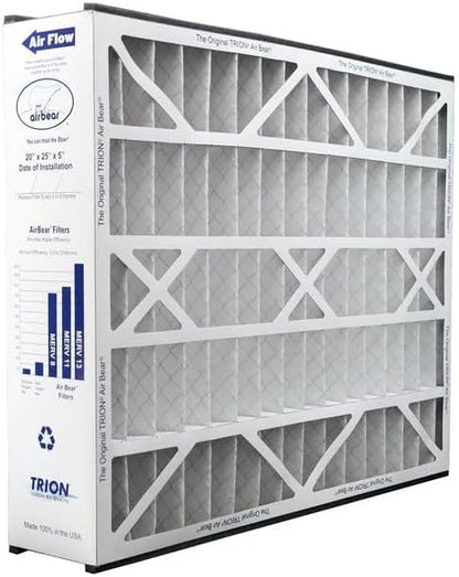 Trion Air Bear Pleated Air Filter - MERV 11 | 20” x 25” x 5” (2-Pack) for Superior Air Quality