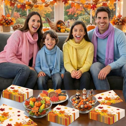 Fall Thanksgiving Napkins - Orange Maple Leaf Pumpkin Paper Cocktail Napkins Set of 40