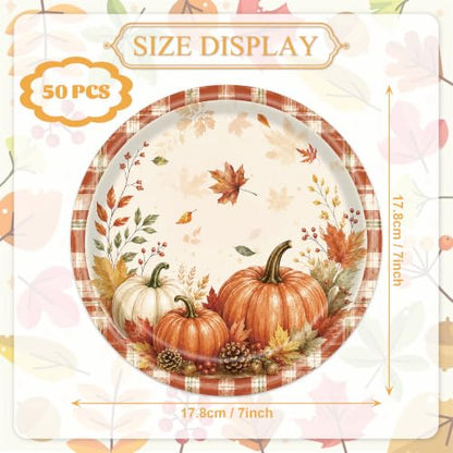 Fall Pumpkin Dessert Plates 7 Inch - Orange, 50 Count Autumn Party Tableware