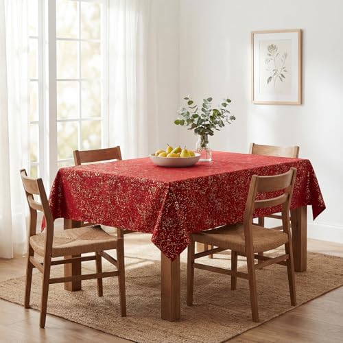 Red Tablecloth with Gold Sequin 60x140 Inch Rectangular Home Decor