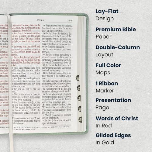 Personalized King James Version Giant Print Bible for Adults - Dusty Green Teal Floral Edition with Name Engraved