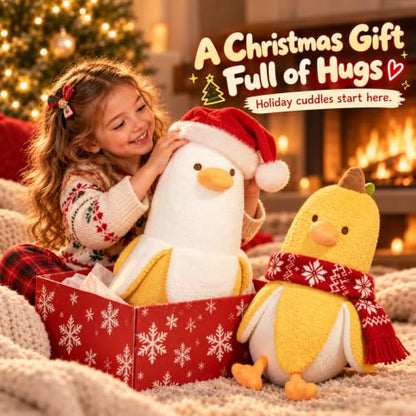 27.5 Inch Banana Duck Plush Pillow - Soft White Stuffed Animal for Hugging and Decor