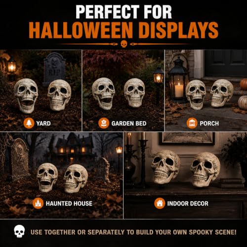 AISENO 2 Pack Realistic Skeleton Skull Halloween Yard Decorations Outdoor Indoor