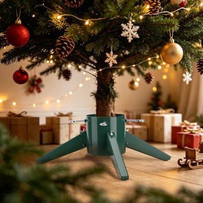 Metal Christmas Tree Stand for 8ft Live Trees - Green, 100lb Capacity