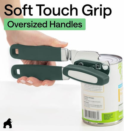 GORILLA GRIP Heavy Duty Can Opener - Smooth Edge Design with Comfortable Handle | Hunter Green