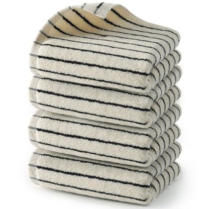 Black and White Striped Cotton Hand Towels Set - 4 Pack, 13 x 30 Inches